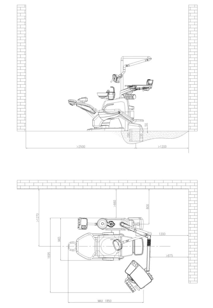 knee-break dental chair installation